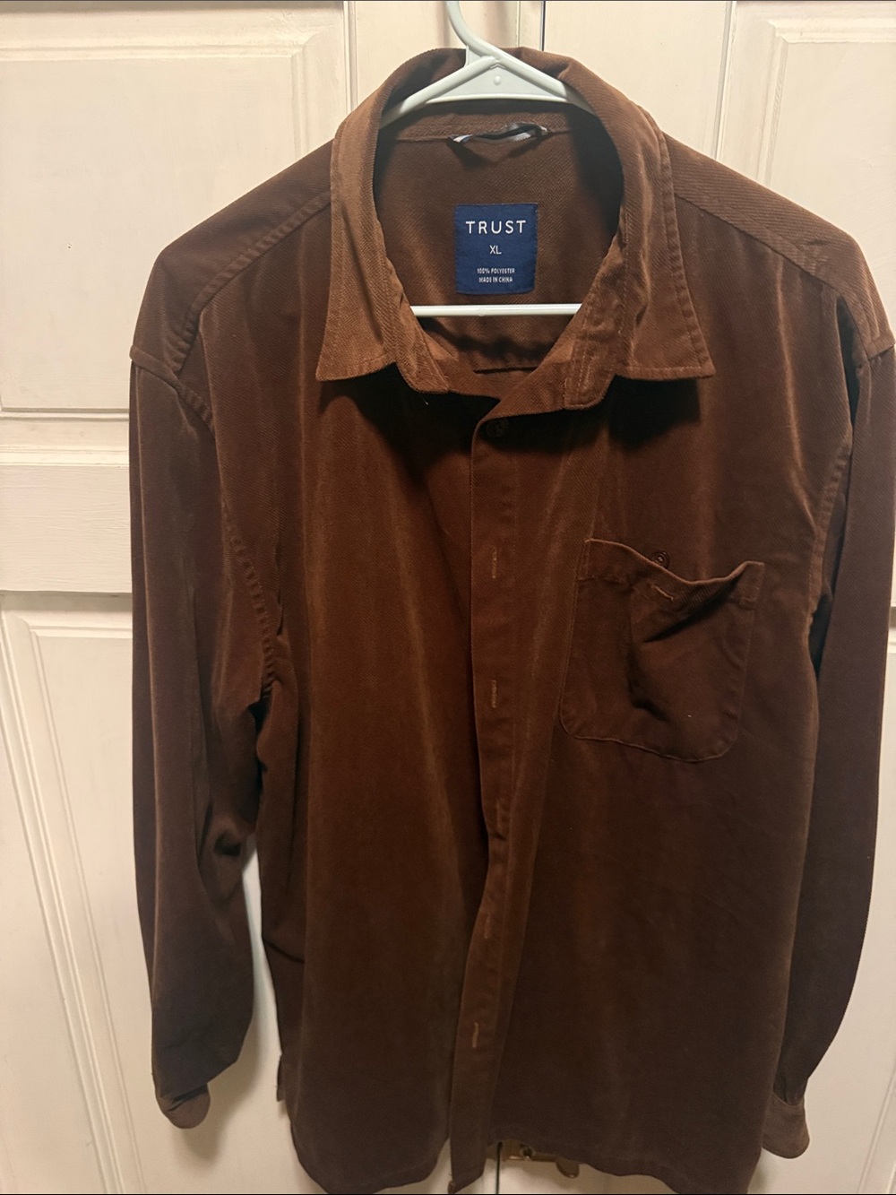 Trust Men's Brown Corduroy Button-Down Shirt - Casual Long Sleeve